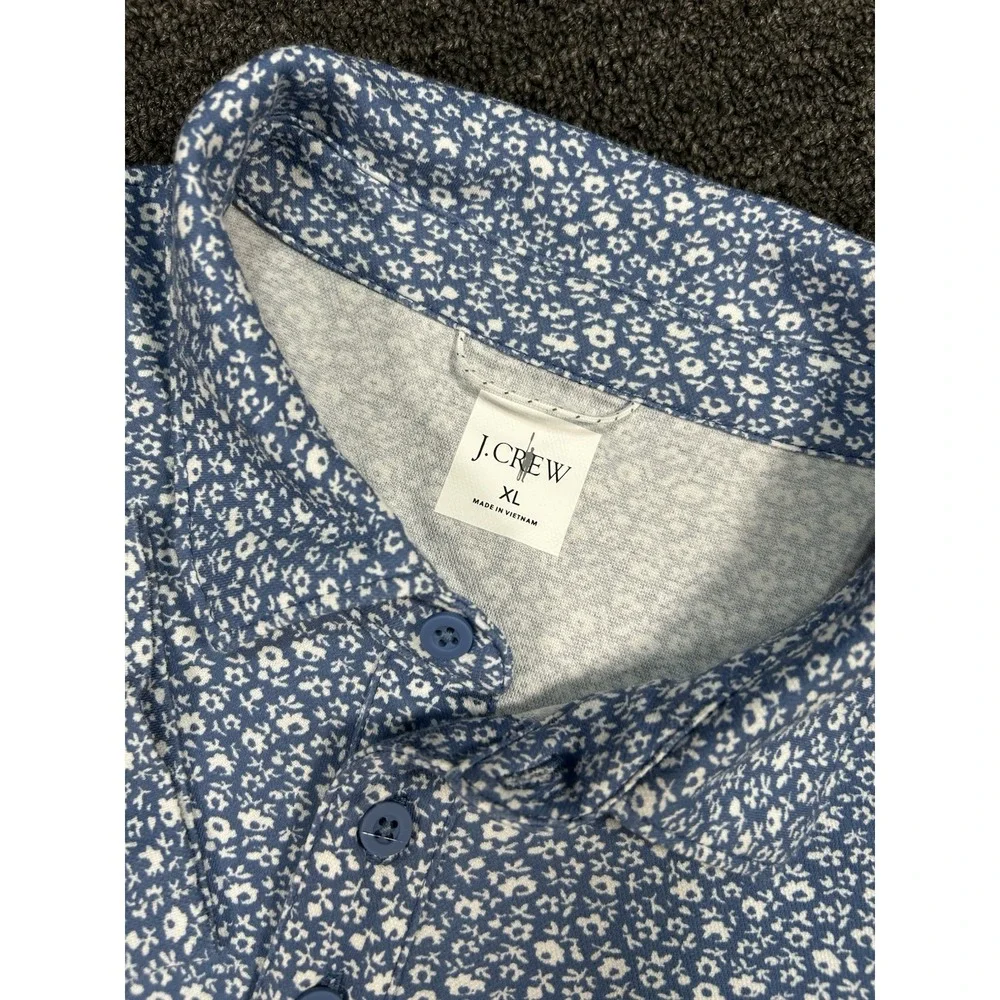 J. Crew Oarsman Shirt Men's XL Blue Henley Floral Print Coolmax Preppy‎ Golf L/S